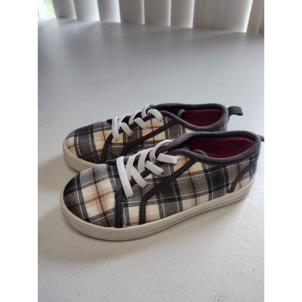 OshKosh Bgosh Kids Plaid Machine Washable Slip On Sneakers Grey Tan‎ 11 SYRUP